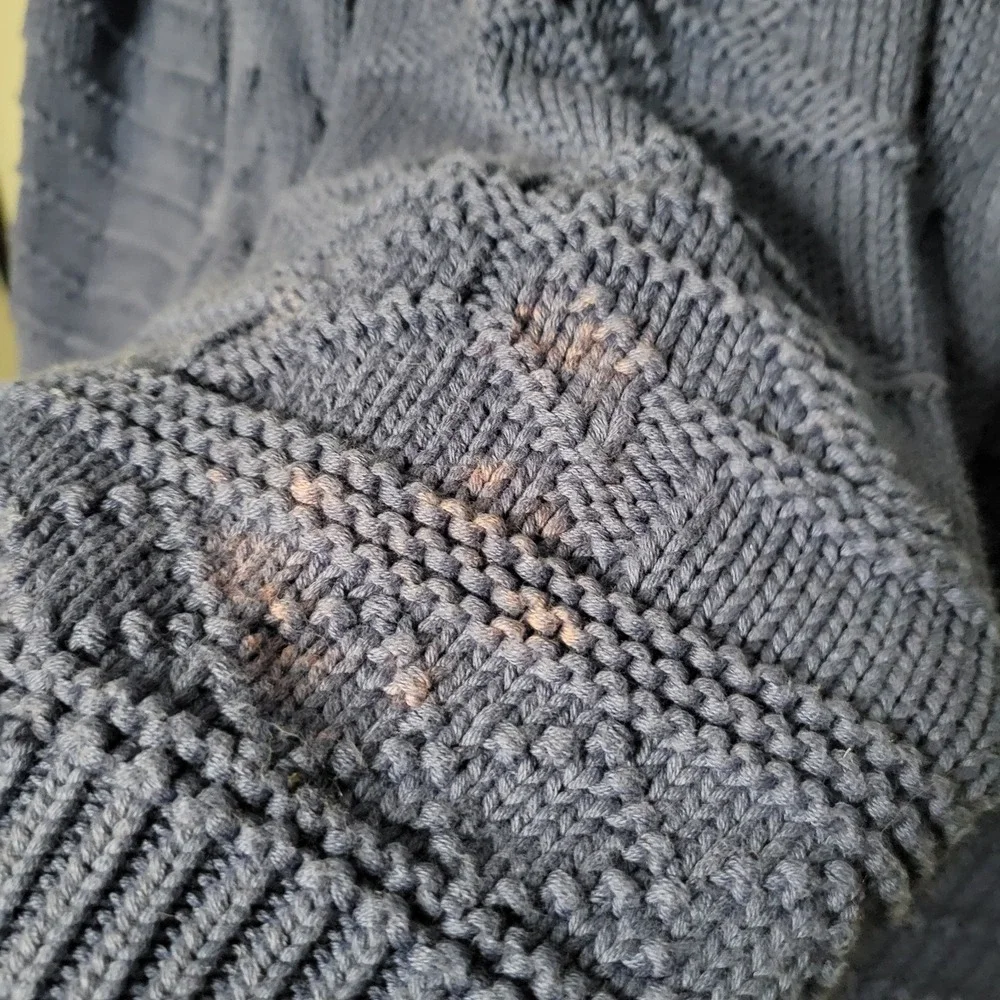 VTG Abercrombie & Fitch Men's Fisherman Chunky Cable Knit Sweater Blue Med *Flaw